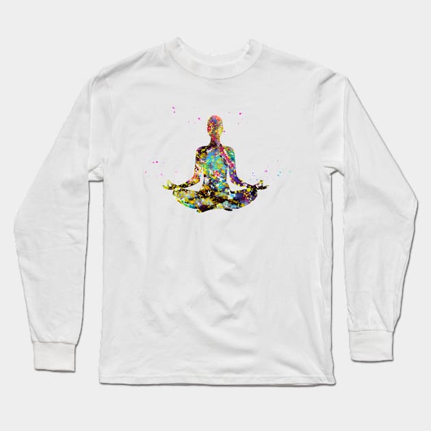 Meditating Woman Long Sleeve T-Shirt by erzebeth